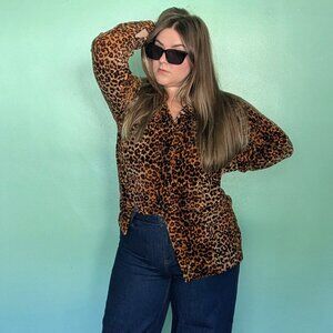 Vintage Velvet Animal Print Button Down